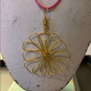 Handcrafted Gold Flower with a Pink Necklace